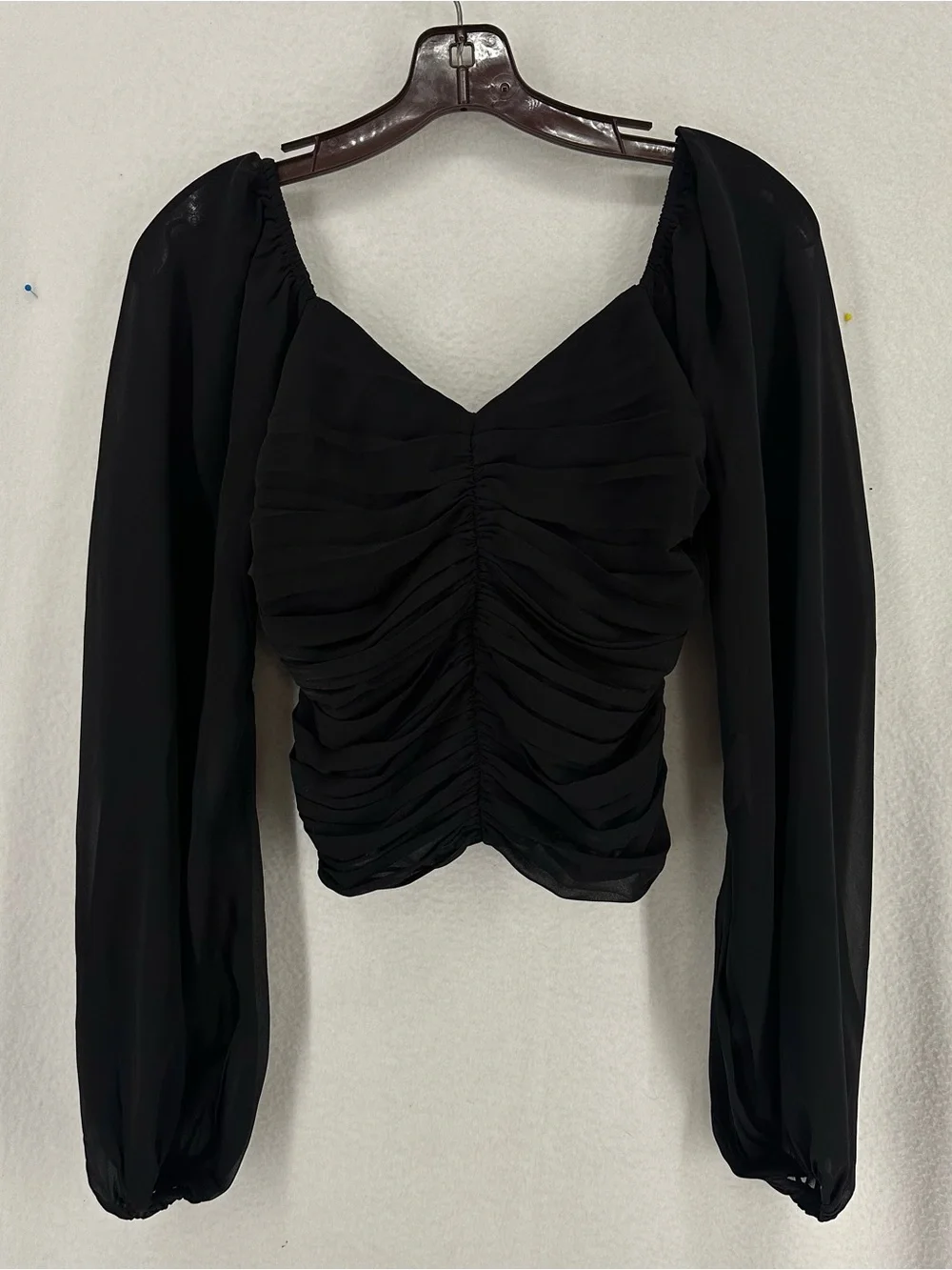 Abercrombie‎ & Fitch Ruched Sweetheart Puff Sleeve Crop Top Women’s Small Black